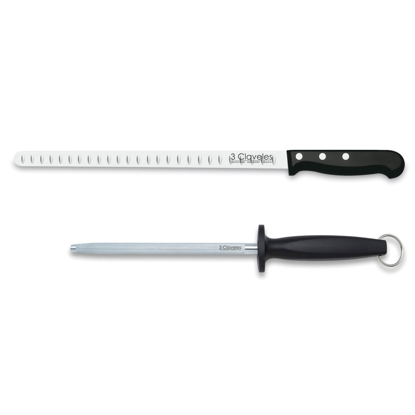 Set Cuchillo Jamonero Alveolado POM y Chaira